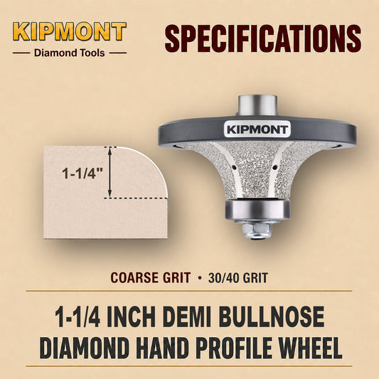1-1/4 inch coarse means the size and grit of the finished demi bullnose