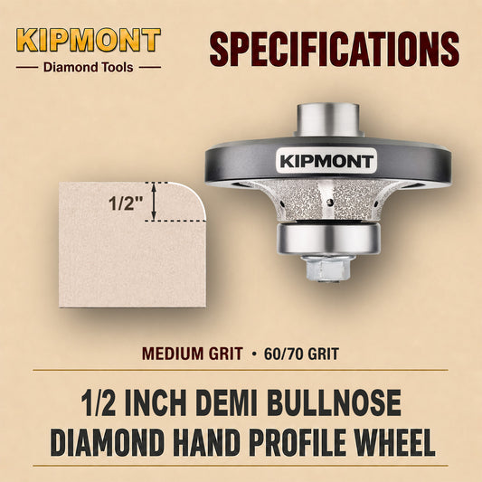 1/2 inch medium means the size and grit of the finished demi bullnose