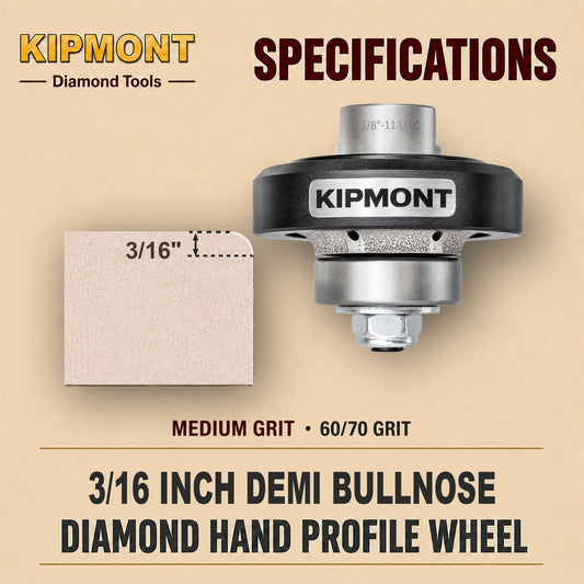 3/16 inch medium means the size and grit of the finished demi bullnose