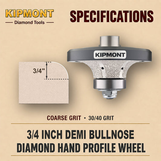 3/4 inch coarse means the size and grit of the finished demi bullnose