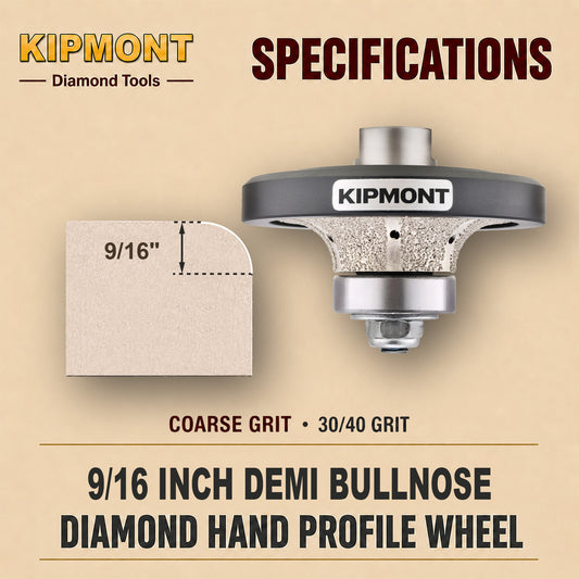 9/16 inch coarse means the size and grit of the finished demi bullnose