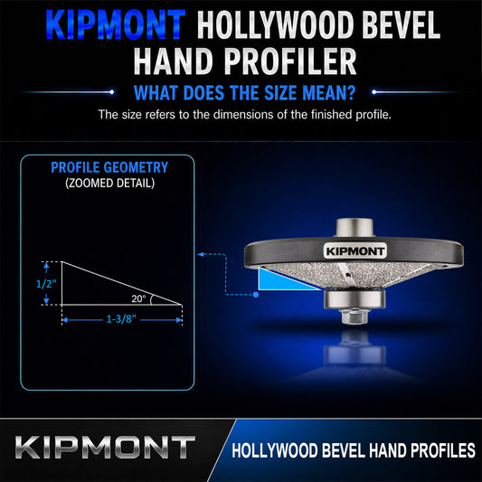 1/2 inch means the size of the finished hollywood bevel