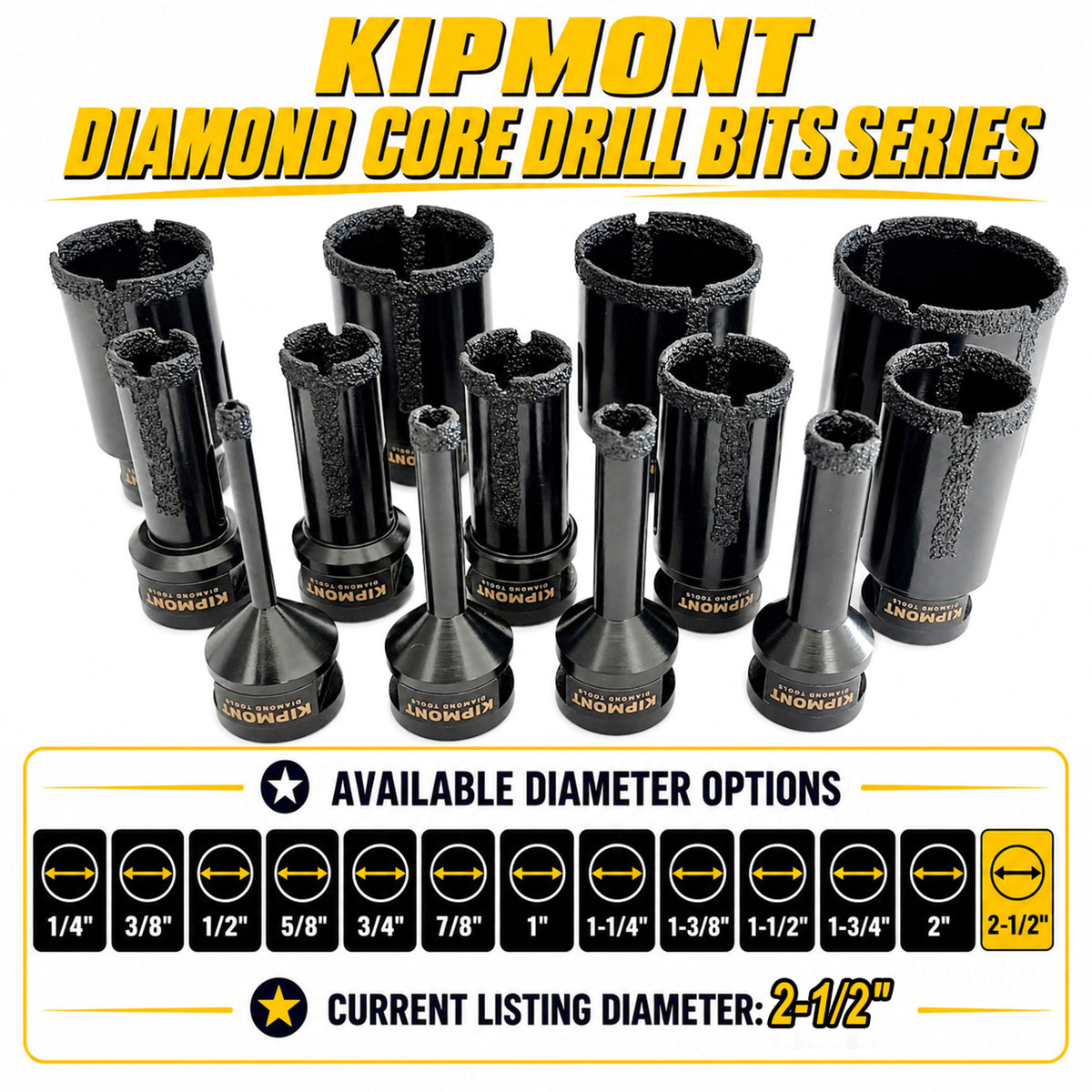 diamond core drill bit diameter for 2-1/2"