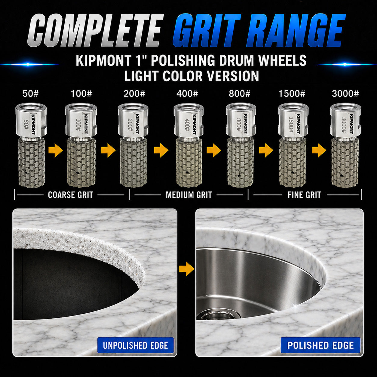 1 inch diamond drum wheel grit sequence from 50 grit to 3000 grit for mirror finish polishing