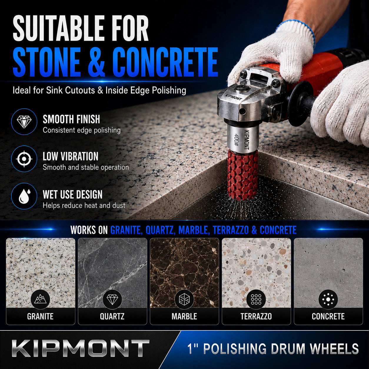 1 inch wet diamond drum wheel for granite marble quartz concrete and stone polishing