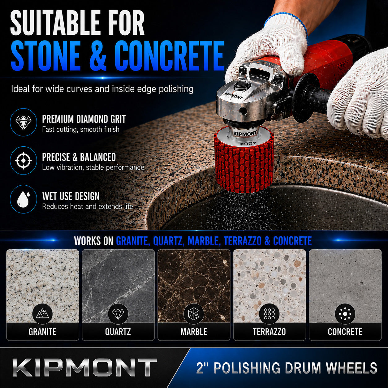 2 inch wet diamond drum wheel for granite marble quartz concrete and stone polishing