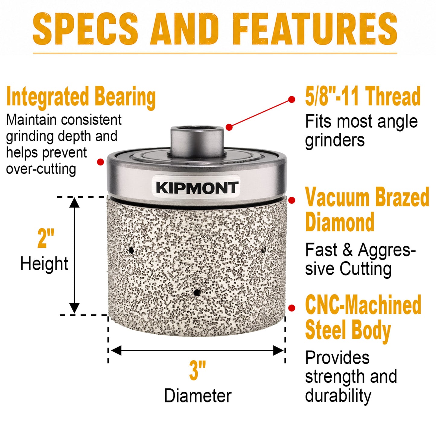 3" diamond drum grinding wheel specs and features