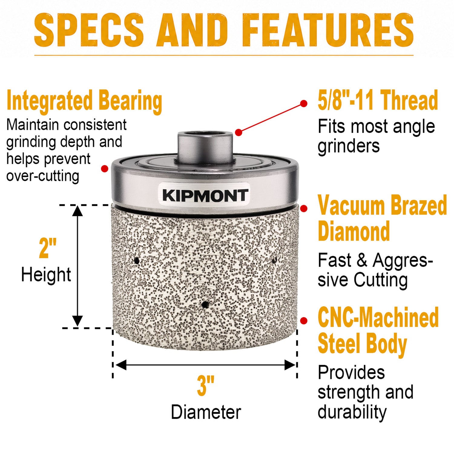 3" diamond drum grinding wheel specs and features