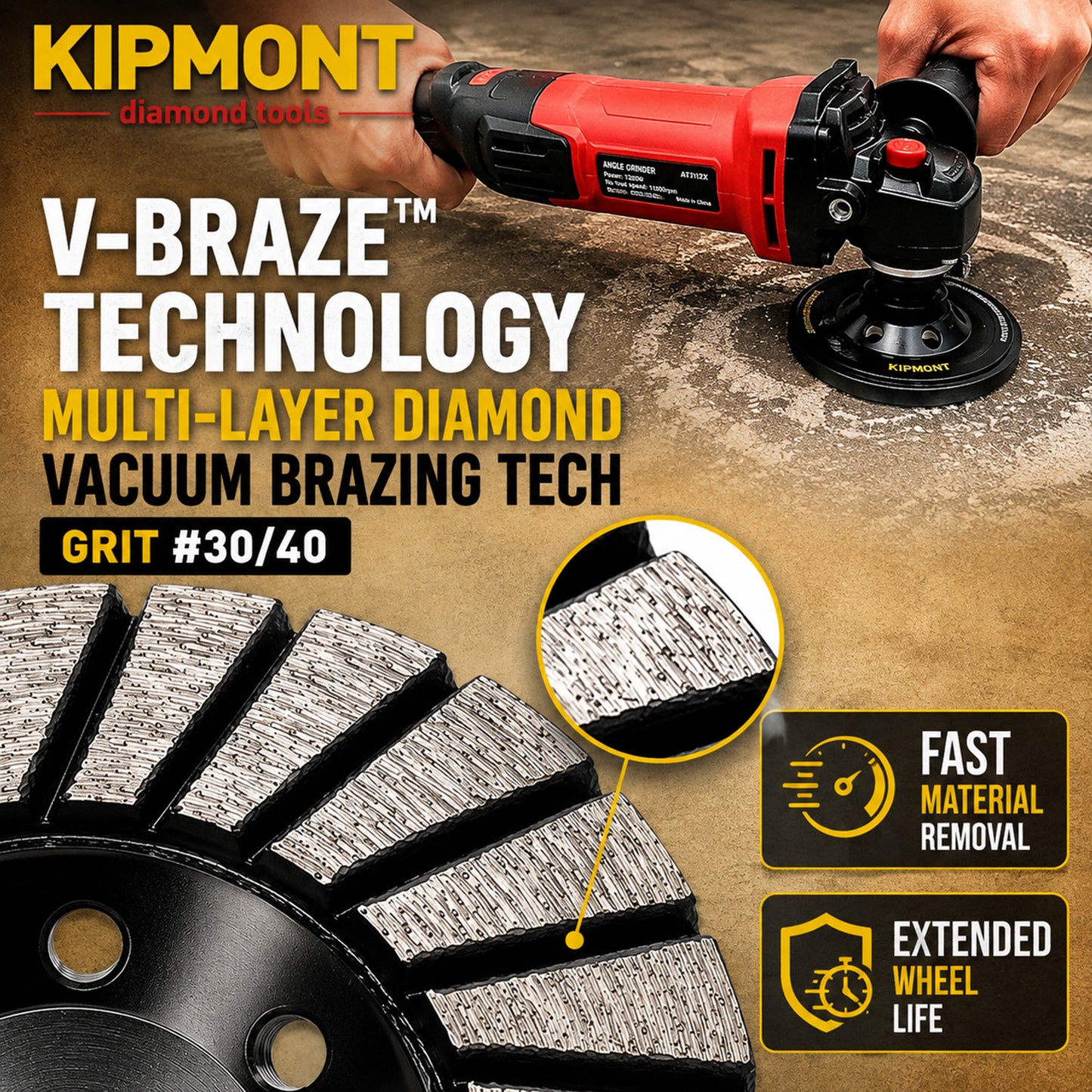 4" diamond cup wheel with vacuum brazed multi-layer diamond
