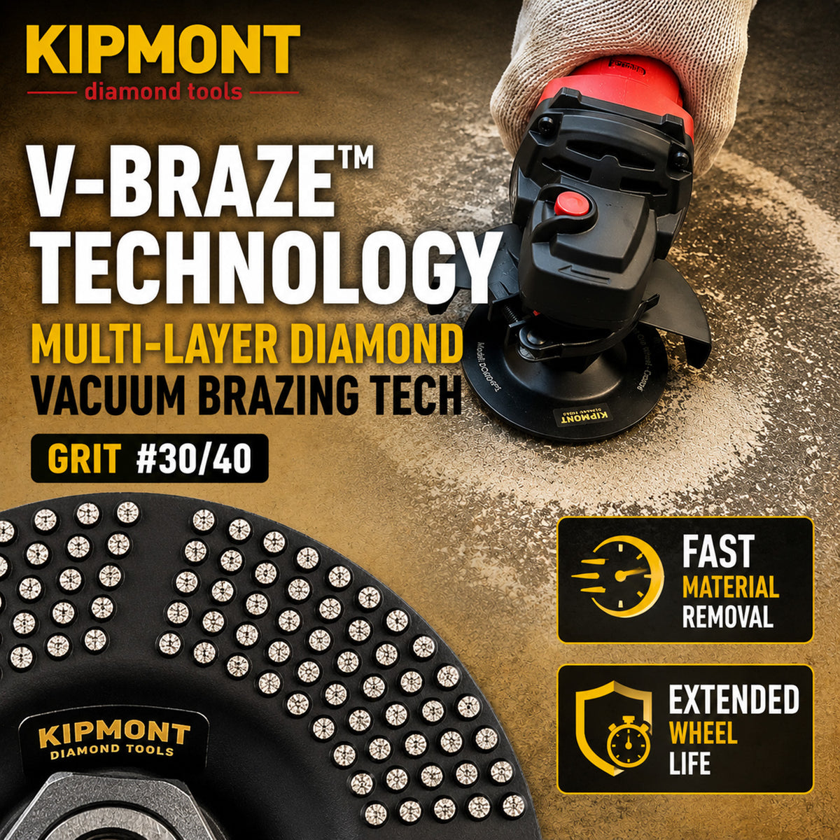 4" dot grinding cup wheel with v-brazed technology