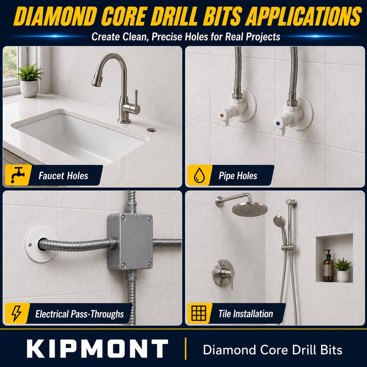 Diamond core drill bits create clean precise holes for real projects