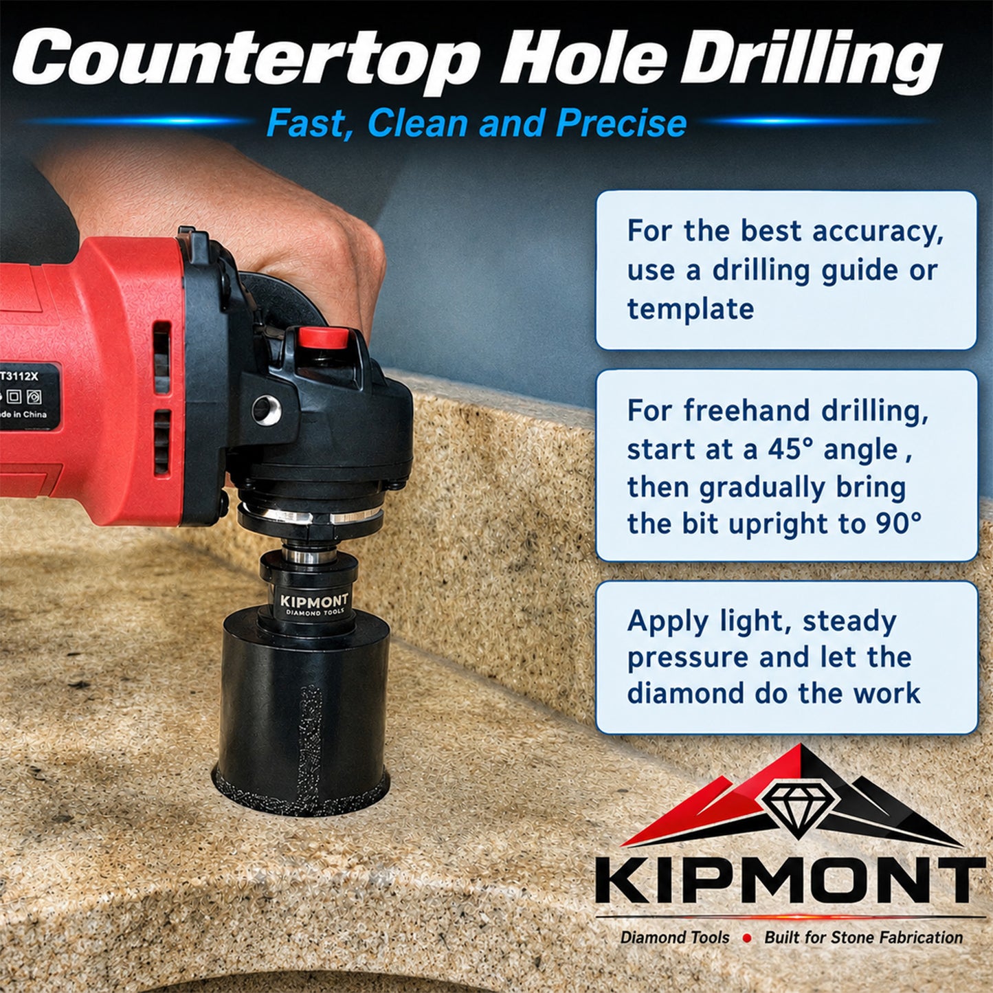 countertop hole drilling with diamond core drill bit