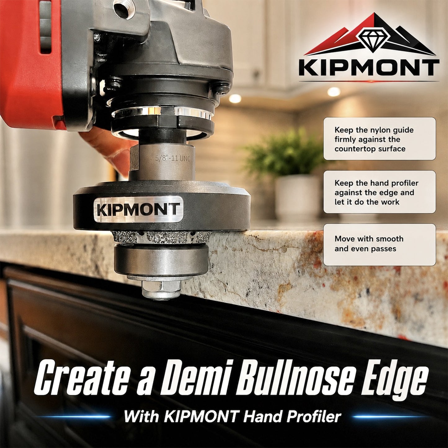 Demi bullnose edge profiling workflow for stone with KIPMONT tools