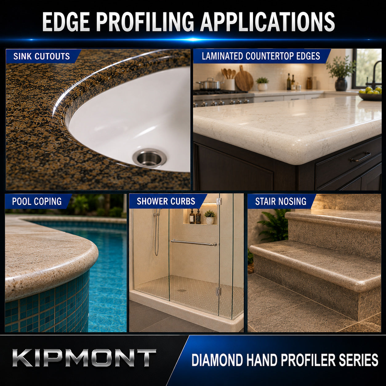 Kipmont Diamond Hand Profiler Series edge profiling applications in various settings.