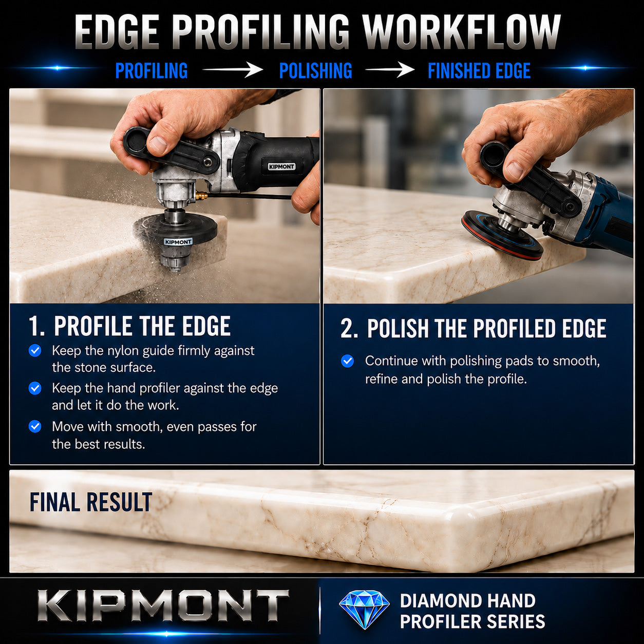 Edge profiling workflow for stone with KIPMONT tools