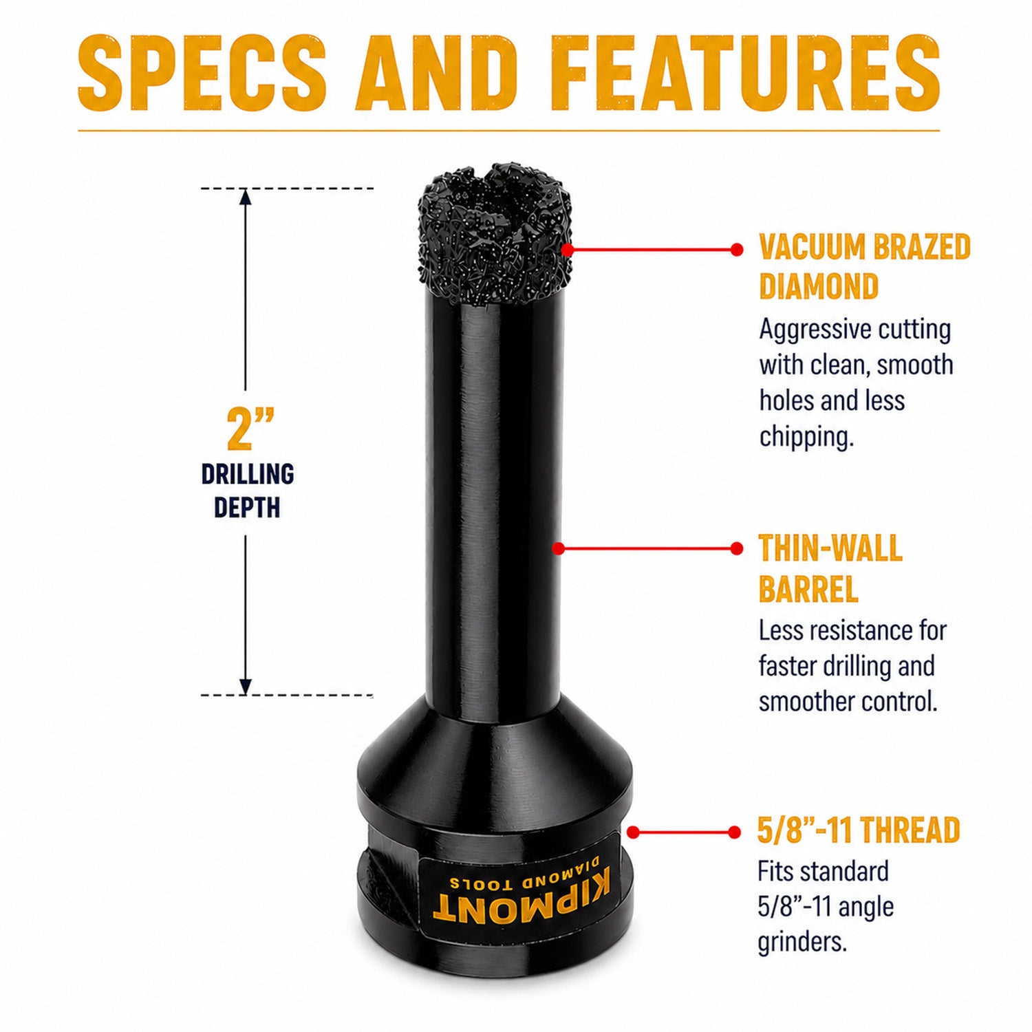 specs and features of diamond core drill bit